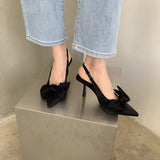 kamames kamames Sandals Women Summer 2023 New High Heels Bow Tip Shallow Heel Thin Heel Strip Single Shoes