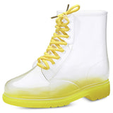 kamames Women Rain Boots Fashion Transparent Candy Color Soles Outdoor Girl Shoes Mature Ladies Lace Up Waterproof Ladies Shoes