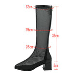 kamames Beige Women Knee High Boots Fashion Zipper Breathable Mesh Boots Sexy Hollow Chunky Heel Long Boots Summer Shoes