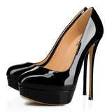 kamames Women's Large-Size High-Heel Waterproof Table Round Head Lacquered Leather Single Shoes E-Commerce