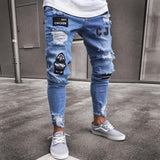 2025 White High-end Denim Men's Pants Cross-border Hot Trade Ripped Trend Black Slim Jeans Men