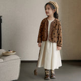 kamames Autumn Kids Girls Beige Grey Simple Casual Patchwork Princess Elegant Long Sleeve Dresses Korean Style