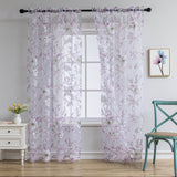 1pc Elegant Sheer Curtains - Classical Floral Printed, Light-Filtering Drapes for Living Room and Bedroom - Soft Purple, Breathable, and Energy-Efficient