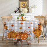 Autumn Pumpkin and Maple Leaf Print Tablecloth - 100% Polyester, Machine Made, Reunion, Thanksgiving, General Fit - 1 Piece