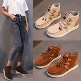 kamames kamames Large Flat-Bottomed Casual Tie Women's Shoes Fashion Round Head Suede Martin Boots