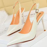 BIGTREE Shoes 2022 New Patent Leather Woman Pumps Stiletto Heels 9.5 Cm Office Shoes Fashion High Heels Hollow Women Sandals