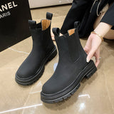 kamames Women's Winter Shoes Suede Leather Ankle Boots Women Round Toe Thick Heel Platform Women Chelsea Boots Fashion Botas De Mujer