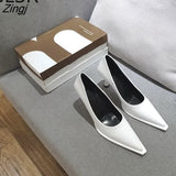 kamames NEW Women's Shoes LEATHER Woman High Heels Pointed toe Women Pumps for Fashion Office Lady Slip on Sock Free White Black
