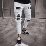 2025 White High-end Denim Men's Pants Cross-border Hot Trade Ripped Trend Black Slim Jeans Men