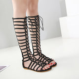 kamames Sandals, Long Shoes, Spot Bohemian Hollowed-Out Comfortable Student Ladies Strapped Flat Roman Sandals