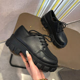 kamames Leather Shoes Female Spring And Autumn Round Head 2024 New British Style Thick Primer Black Retro Dress Jk Shoes