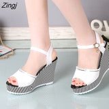 kamames Summer Women's Platform Wedges Waterproof Sandals 10cm Super High Heel Women Shoes Gingham PVC Sandals