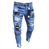 2025 White High-end Denim Men's Pants Cross-border Hot Trade Ripped Trend Black Slim Jeans Men