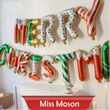 Merry Christmas Balloon Banner Set, 16 Inch 3D Foil Balloons, Candy Style Santa Claus Snowman Deer, Festive Party Decor, Indoor & Outdoor Use, No Power Needed, First Communion Party Supplies