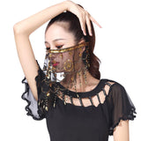 kamames Women's Belly Dance Tribal Face Veil Face Lace Veil Shining Dance accessories Halloween Costume Accessory With Sequins