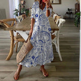 kamames Queens Women Floral Print Short Sleeve Beach Bohemian Maxi Dress Ladies V-neck Boho Sundress Vestidos