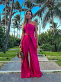 kamames Solid Female Pant Two piece Set Skew Collar Sleeveless Top High Waist Wide Leg Pants Suit Elegant Evening Party Women Set