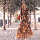 kamames Queens Women Floral Print Long Sleeve Irregular Hem Beach Bohemian Maxi Dress Ladies Boho Sundress Robe Vestidos 1109-0