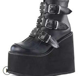 kamames 2023 New Large-Size High-Heeled Muffin Martin Boots Belt Buckle Slope Heel Women's Shoes