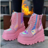 kamames Winter New High Heels Female Dazzling Slope Heel Side Zipper Boots Children's Large Size Women's Shoes