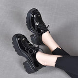 kamames kamames Women With Thick Soles 2023 Autumn And Winter Round Head Tied With Letters Decorative Cow Lacquered Leather Single Shoes Women's Muffins