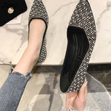 kamames Pointed Toe Shoes Women Flat Ballet Mixed Color Soft Maternity Beaded Pointed Toe Flat Shoes Shallow Mouth Office