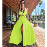 kamames Women Halter Neck Tie Backless Beachwear Green Cover Up Party Ladies Dresses Casual Summer Clothing Fashion Long Dress