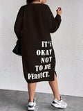 kamames Large-Size Women's Autumn And Winter Fashionable Letter Printed Long-Sleeved Loose Casual Straight Sweater Dress