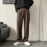 Men's Pants BrownBlack Suit Pants Men Fashion Society Mens Dress Pants Korean Loose Straight Casual Pants Mens Office Formal Trousers S-3XL 230216