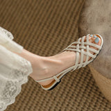 kamames kamames Woven Sandals Women's 2023 New Flat Women's Shoes White Low Heel Hollow Fish Mouth Shoes