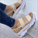 kamames Summer New Large Size Women's Shoes With Wide Noodles Buckle With British Style Thick Bottom Slope And Fish Mouth Sandals