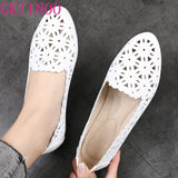 GKTINOO 2021 Women Flat Shoes Genuine Leather Woman Ballet Pointed Toe Flats Summer Lady Hollow Out Loafers Women Shoes Sandals