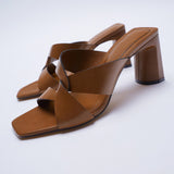 kamames ZARZ Summer Sandals Women 2022 Luxury Brand New Cross Leather Fashion Square Toe High Heel Muller Sandals Slippers Woman Shoes