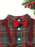 Boys' 2pcs Christmas Plaid Shirt & Suspender Pants Set - Perfect for Holidays, Birthdays, Weddings & More - Machine Washable