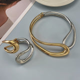 Sexy punk style exaggerated geometric twist double collar bracelet set Exaggerated fashion women's party jewelry set