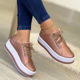 kamames Size Casual Single Shoes Women's New Round Head Thick Sole Lace Women's Single Shoes Leisure Viscose Shoes Single Shoes