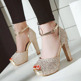 kamames SGESVIER Summer Thick Heels Women Sandals Ankle Strap Buckle Shoes Woman PeepToe Platform Wedding Party Shoes Size 31-43 OX363