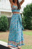 kamames Queens Women Bohemian Two Piece Outfits Off Shoulder Sleeveless Tops Wide Leg Pants 2 Pieces Boho Sets