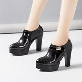 kamames Mouth Single Shoes Thick Heel Waterproof Platform 2023 Autumn And Winter New Lacquer Leather Color High Heel Large Size Work Shoes