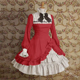 kamames Japanese Style Women Gothic Cosplay Dresses High Waist Contrast-Color Ruffled Sweet Lolita Dress Kawaii Clothing