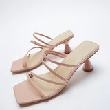 kamames ZA Brand 2022 Summer New White One Word With Fashion Square Toe High Heels Sexy Stiletto Muller Sandals And Slippers Women Shoes