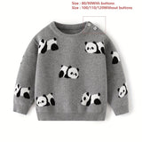 Baby's Adorable Panda Jacquard Sweater, Comfy Cotton Knitted Long Sleeve Top, Toddler & Infant Boy's Clothing For Fall Winter