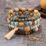 4-Piece Set of Exquisite Bohemian Life Tree Flow Hematopewood Beaded Bracelets - Multi-Layered, Stylish, and Meaningful Jewelry for Women - Perfect for Everyday Wear and Gift Giving