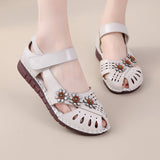 kamames Summer New Head Layer Cowhide Flat Bottom Women's Shoes National Wind Leather Hollow Out Small Flower Women's Sandals Mother Shoes