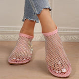 kamames Summer New Round-Headed Sandals Hollowed-Out Network Celebrity Diamond-Encrusted Short Boots Summer Sexy Large-Size Flat Shoes
