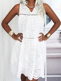 kamames Tank Mini Dress Women Sleeveless Hollow Out Dress Female Casual Loose Summer Dress Ladies Fashion V Neck Lace Up Dress