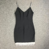 Zingj Beading Bandage Dress Black New Autumn Winter Women Dresses Sleeveless Ladies Party Club Bodycon Dress