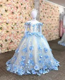 Off Shoulder Princess Mini Quinceanera Dresses for Girls 3D Floral Applique Little Princess Wedding Party Flower Girl Dress BC18710