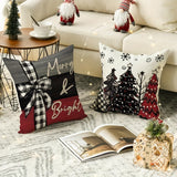 New Merry Christmas Joy Xmas Trees Red Throw Pillow Covers, 18 X 18 Inch Christmas Winter Holiday Cushion Case Decoration For Sofa, 4Pcs