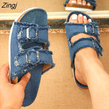 kamames Shoes Women Comfortable Sandals Ladies Slip-on Wedge Sandals Sports Beach Walk Shoes Summer Fashion Denim Casual Sandalias